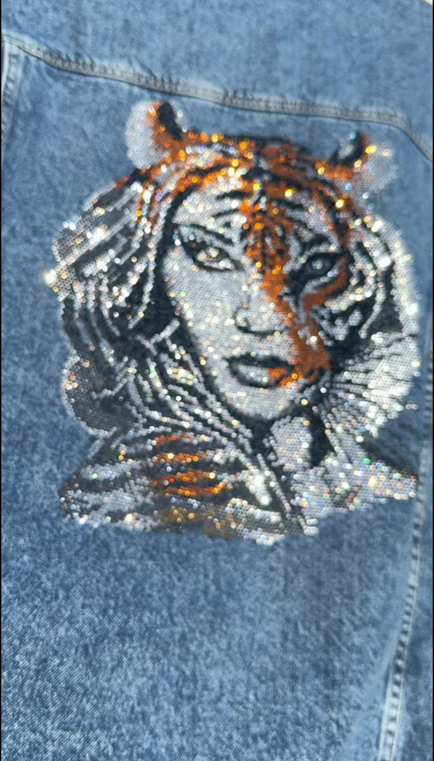 Tiger-Woman Rhinestone Denim Jacket