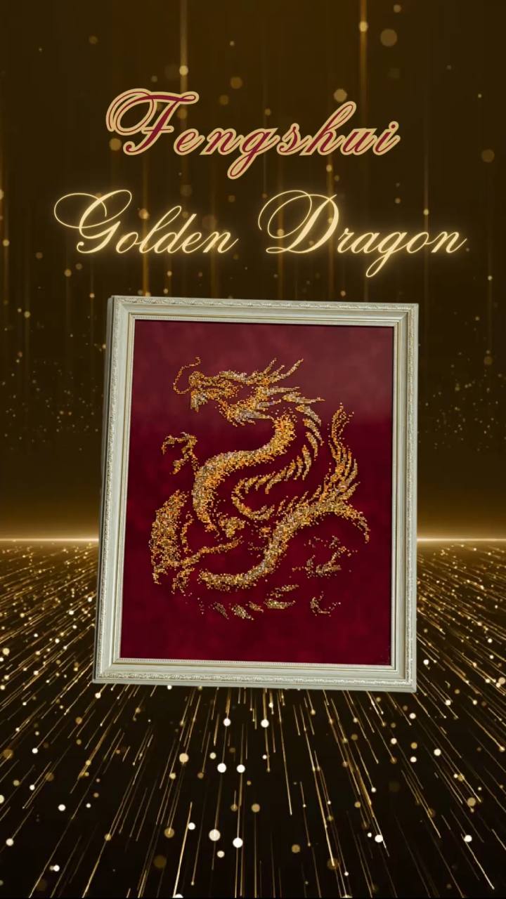 Golden Dragon Rhinestone Artwork | Feng Shui Luxury Wall Art