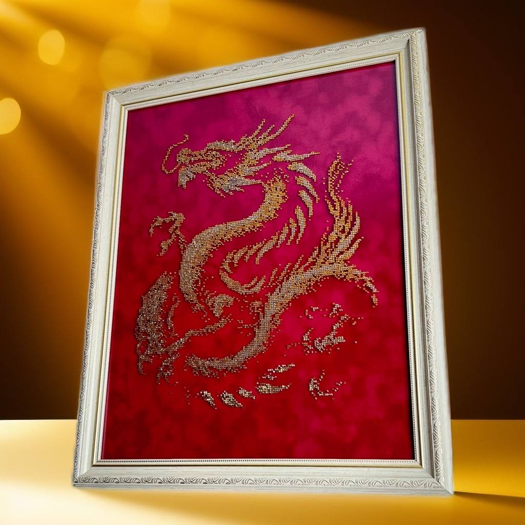 Golden Dragon Rhinestone Artwork | Feng Shui Luxury Wall Art