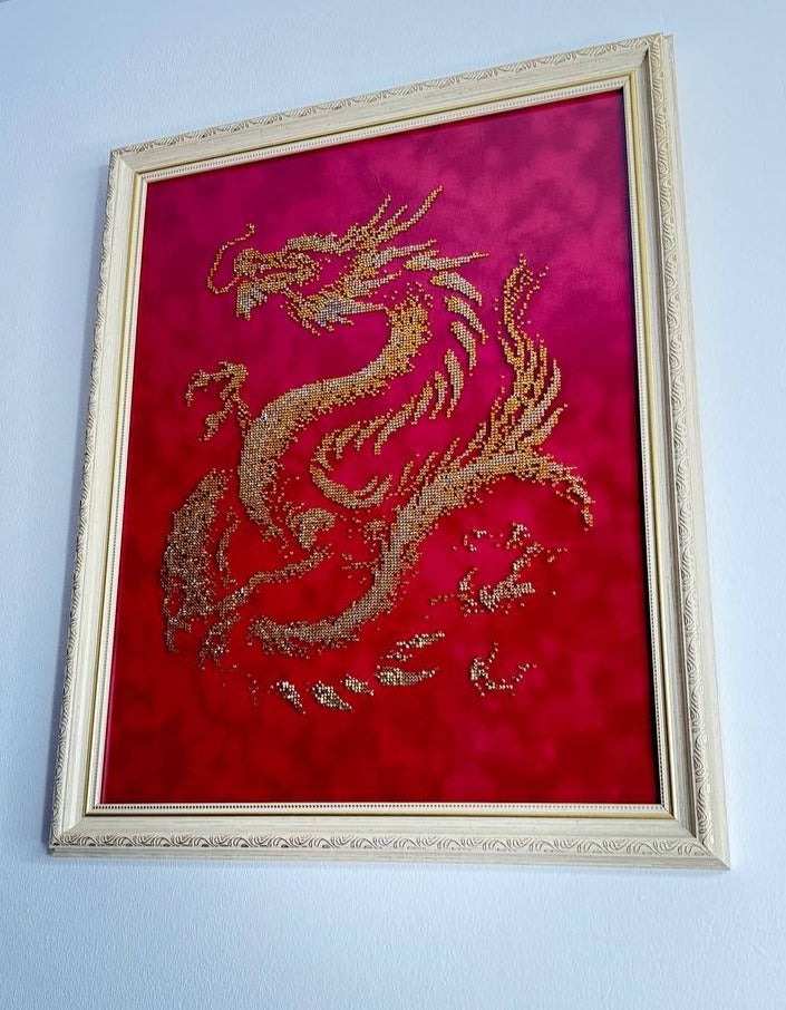 Golden Dragon Rhinestone Artwork | Feng Shui Luxury Wall Art