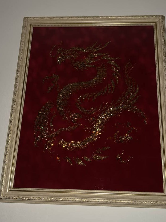 Golden Dragon Rhinestone Artwork | Feng Shui Luxury Wall Art