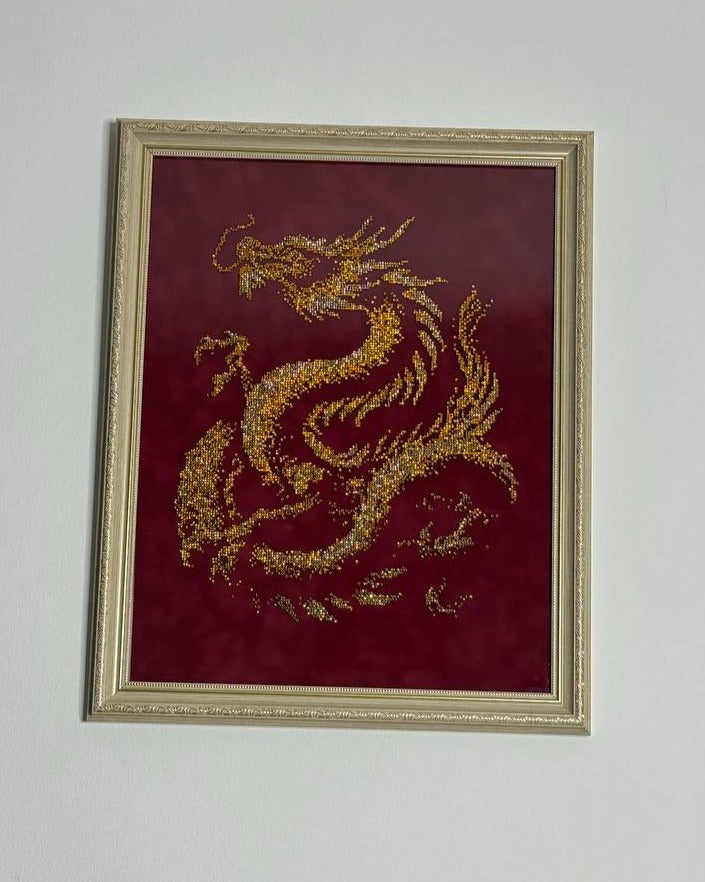 Golden Dragon Rhinestone Artwork | Feng Shui Luxury Wall Art