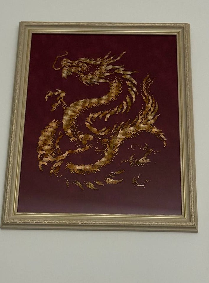 Golden Dragon Rhinestone Artwork | Feng Shui Luxury Wall Art
