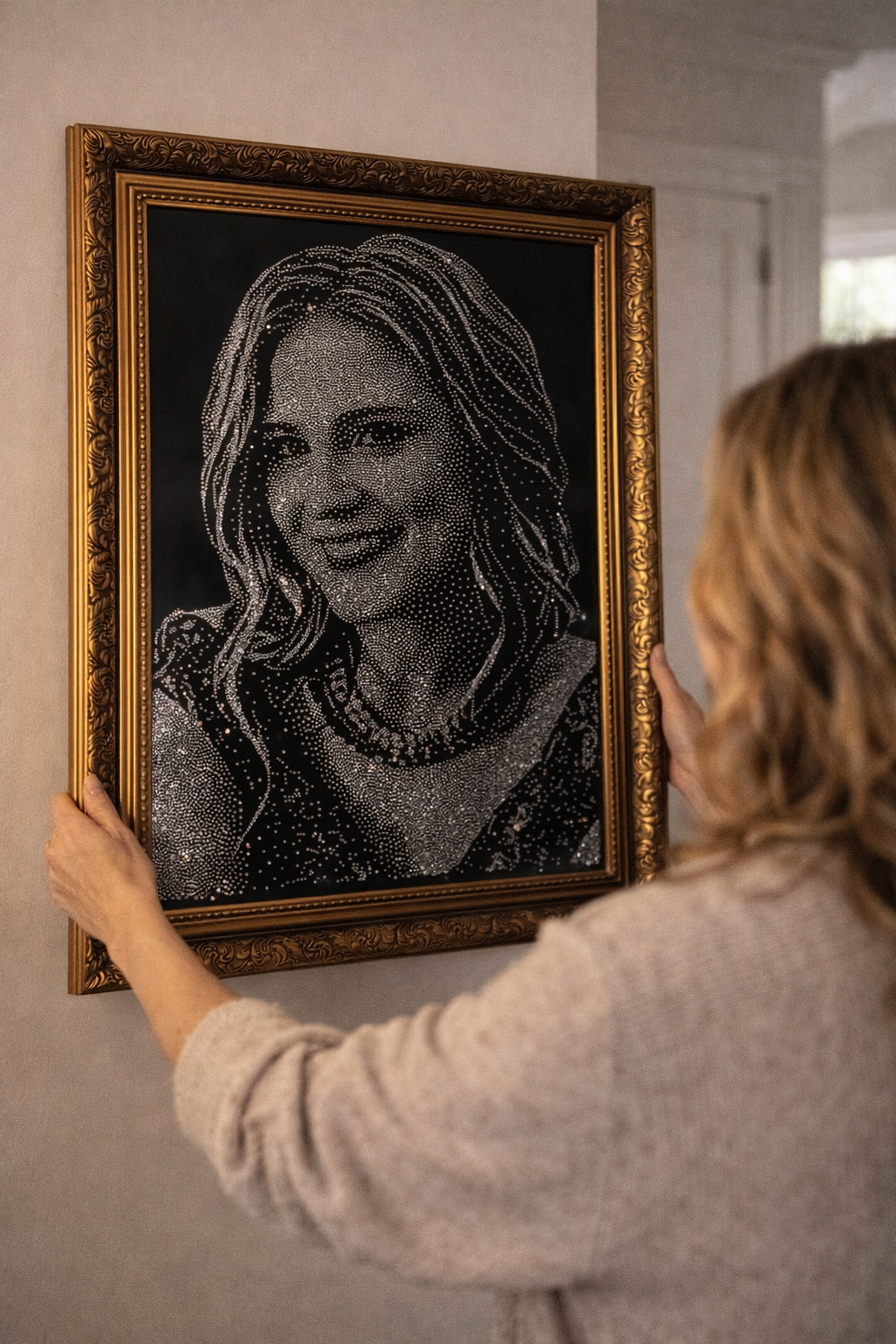 Handmade Rhinestone Portrait - A Moment Captured in Crystal Forever