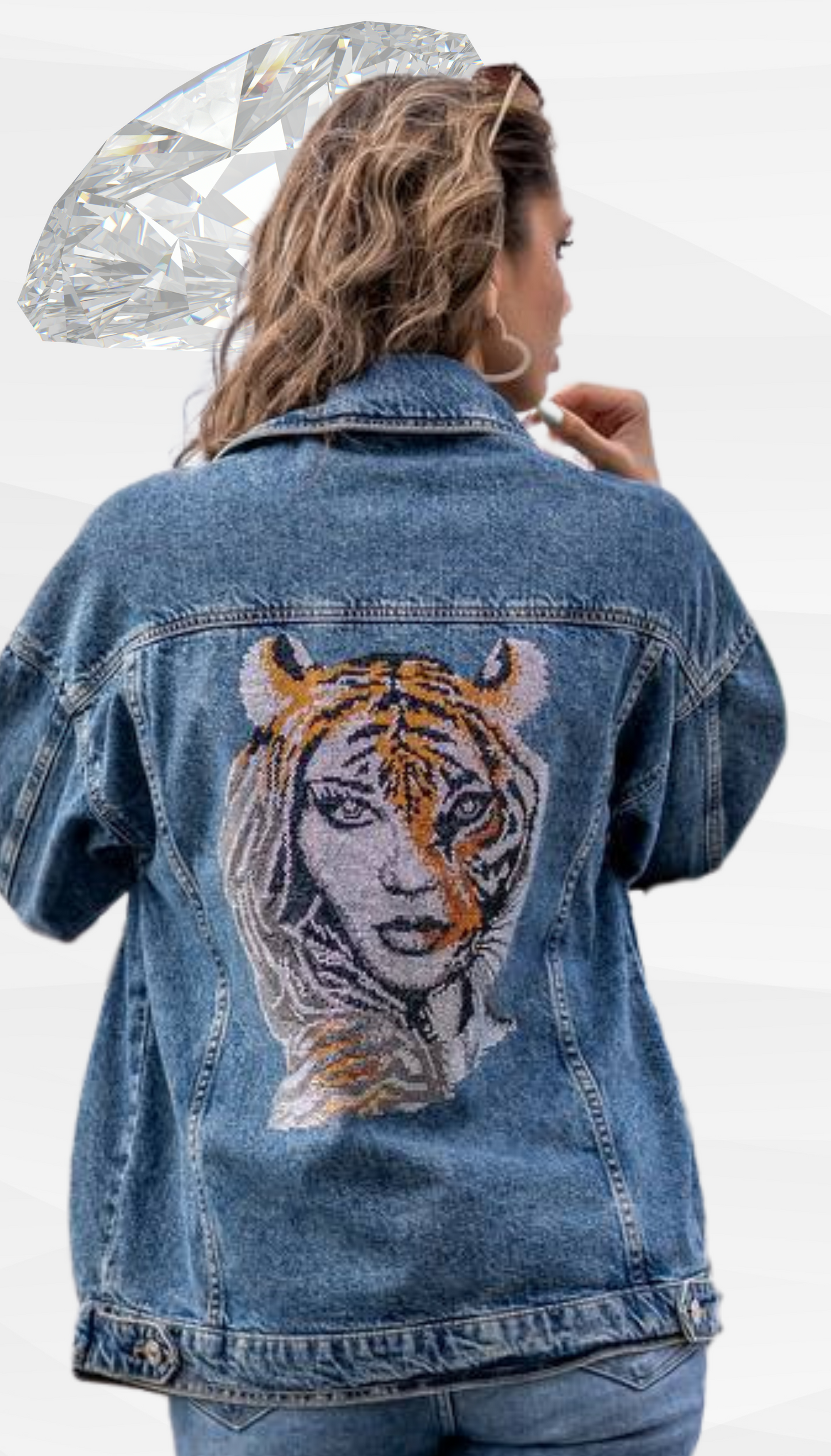 Tiger-Woman Rhinestone Denim Jacket