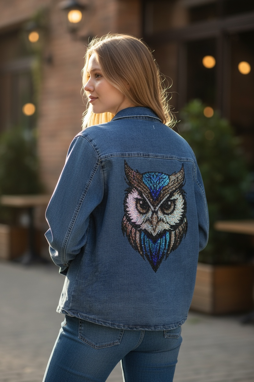 Owl Rhinestone Denim Jacket