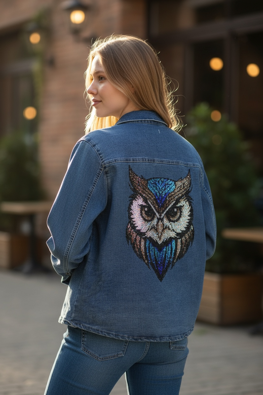 Owl Rhinestone Denim Jacket