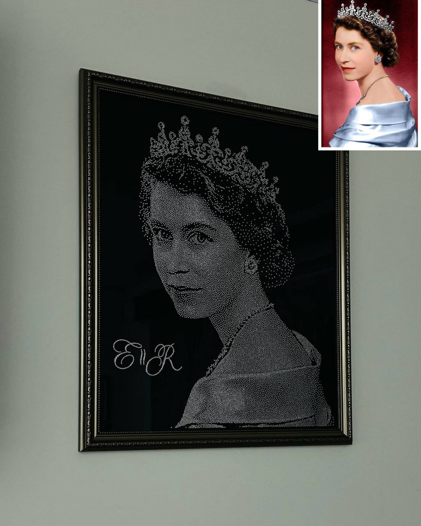 Queen Elizabeth Rhinestone Portrait | Handmade Luxury Crystal Artwork