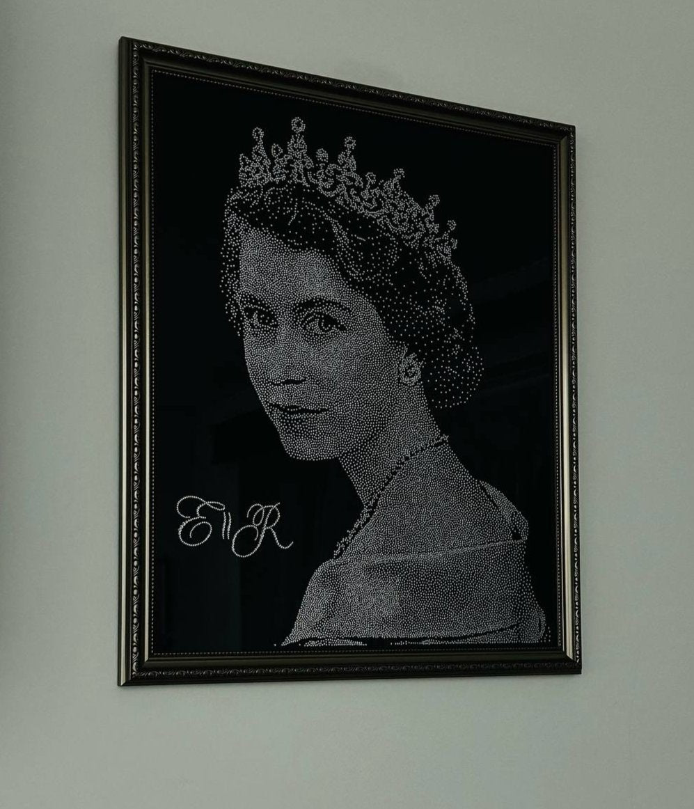 Queen Elizabeth Rhinestone Portrait | Handmade Luxury Crystal Artwork