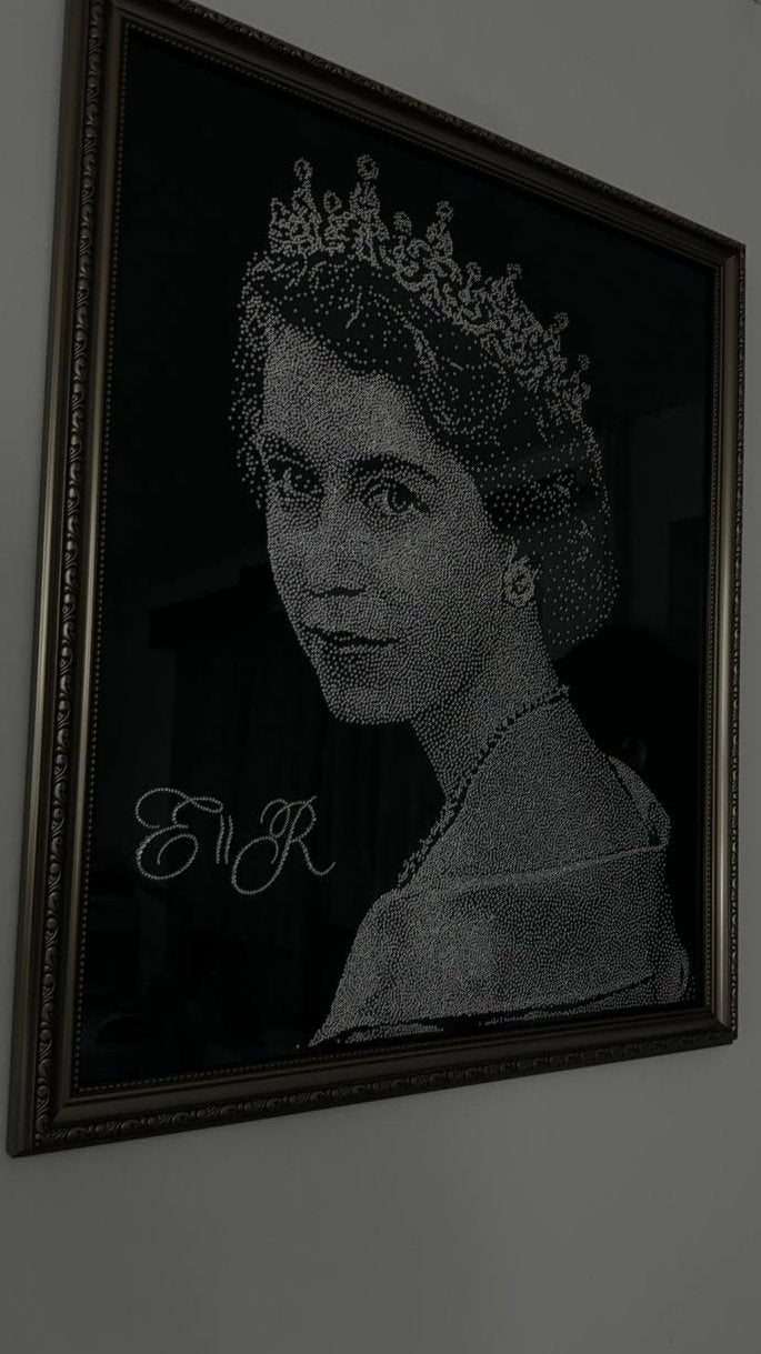 Queen Elizabeth Rhinestone Portrait | Handmade Luxury Crystal Artwork