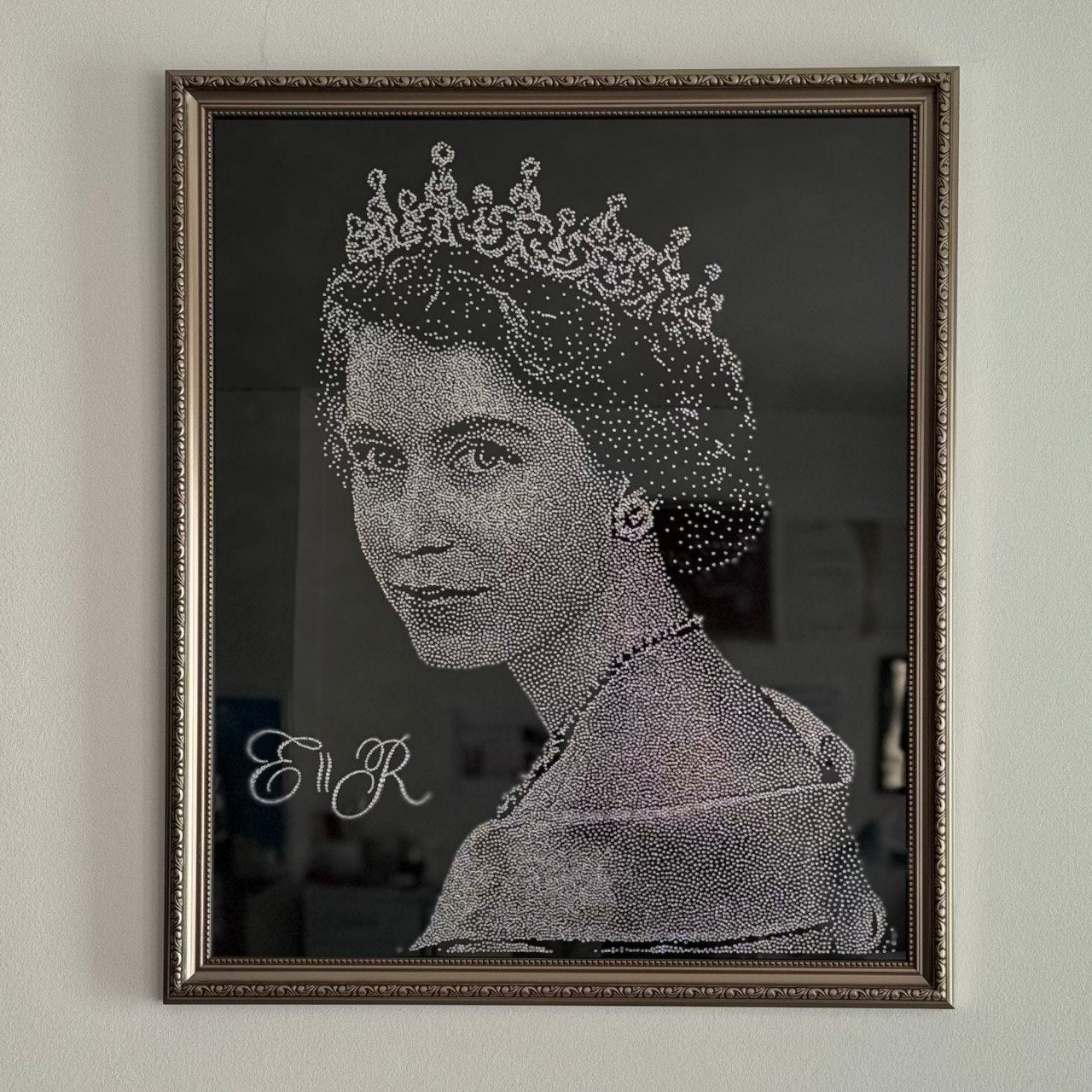 Queen Elizabeth Rhinestone Portrait | Handmade Luxury Crystal Artwork