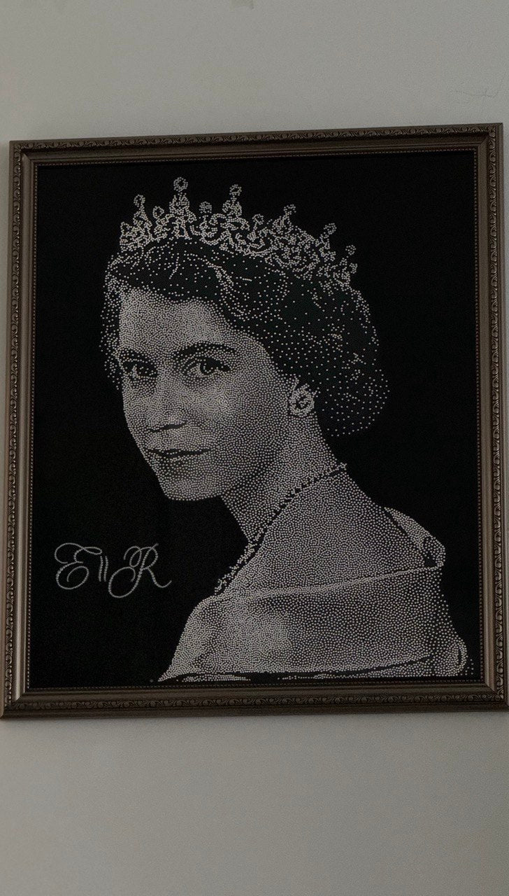 Queen Elizabeth Rhinestone Portrait | Handmade Luxury Crystal Artwork
