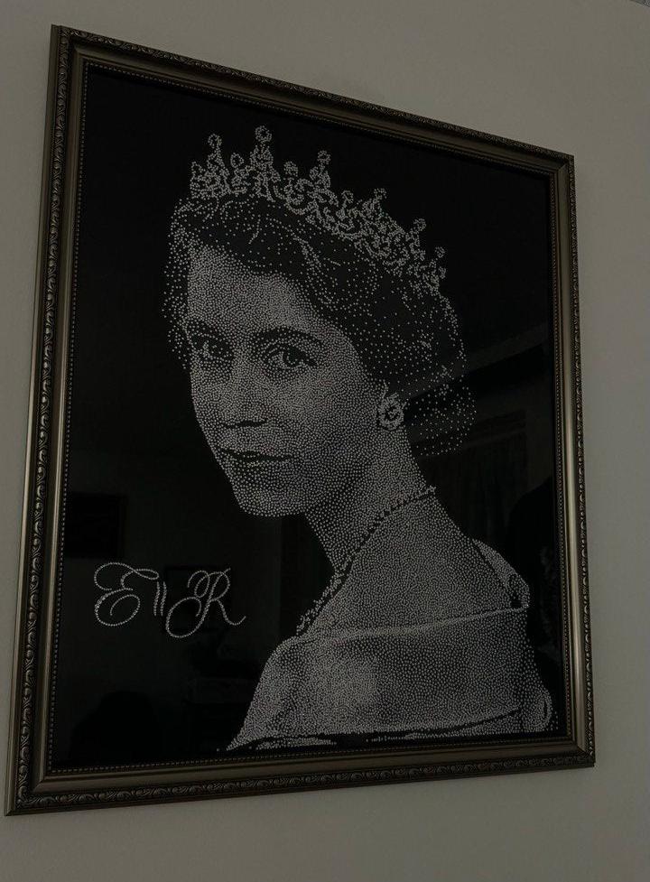 Queen Elizabeth Rhinestone Portrait | Handmade Luxury Crystal Artwork