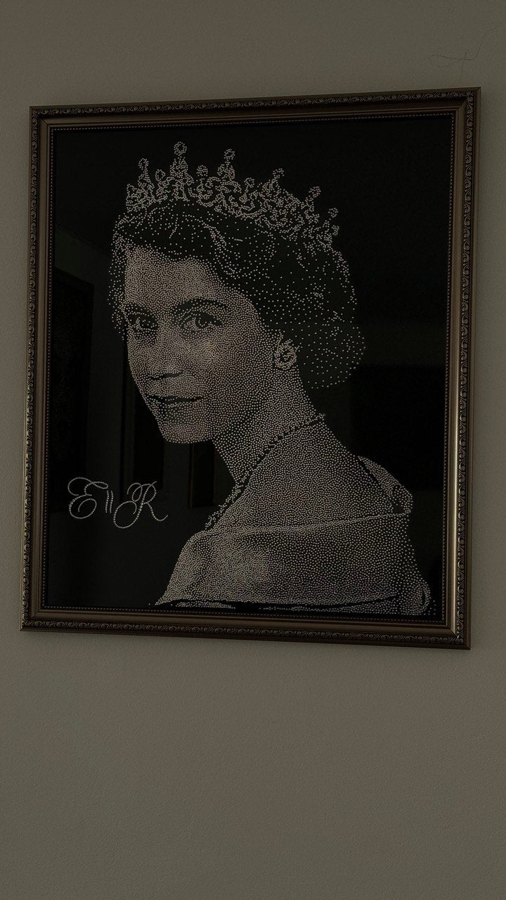 Queen Elizabeth Rhinestone Portrait | Handmade Luxury Crystal Artwork